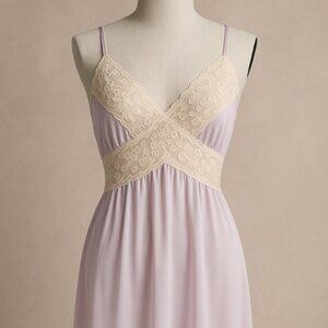 Vintage Lilac Nylon Slip Dress Lace Trim JC Penney M Union Made